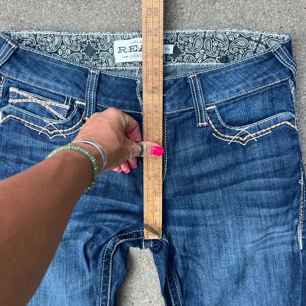 Ariat 31R REAL Mid Rise Stretch Entwined Festival Boot Cut Blue Jeans 10025286 - Picture 10 of 11